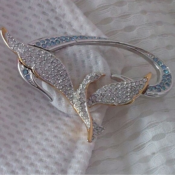 Vintage 1999 Swarovski Flying Bird Freedom Brooch Pin Crystal Paved Two Tones - Picture 2 of 9